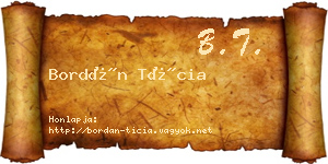 Bordán Tícia névjegykártya
